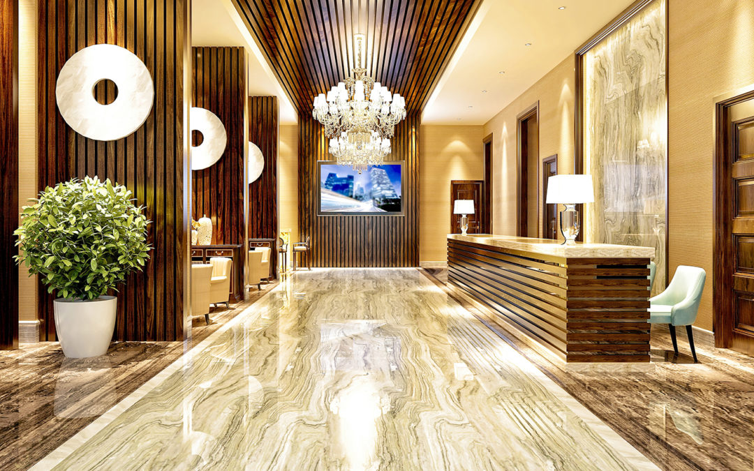 Lobby in a luxury hotel.